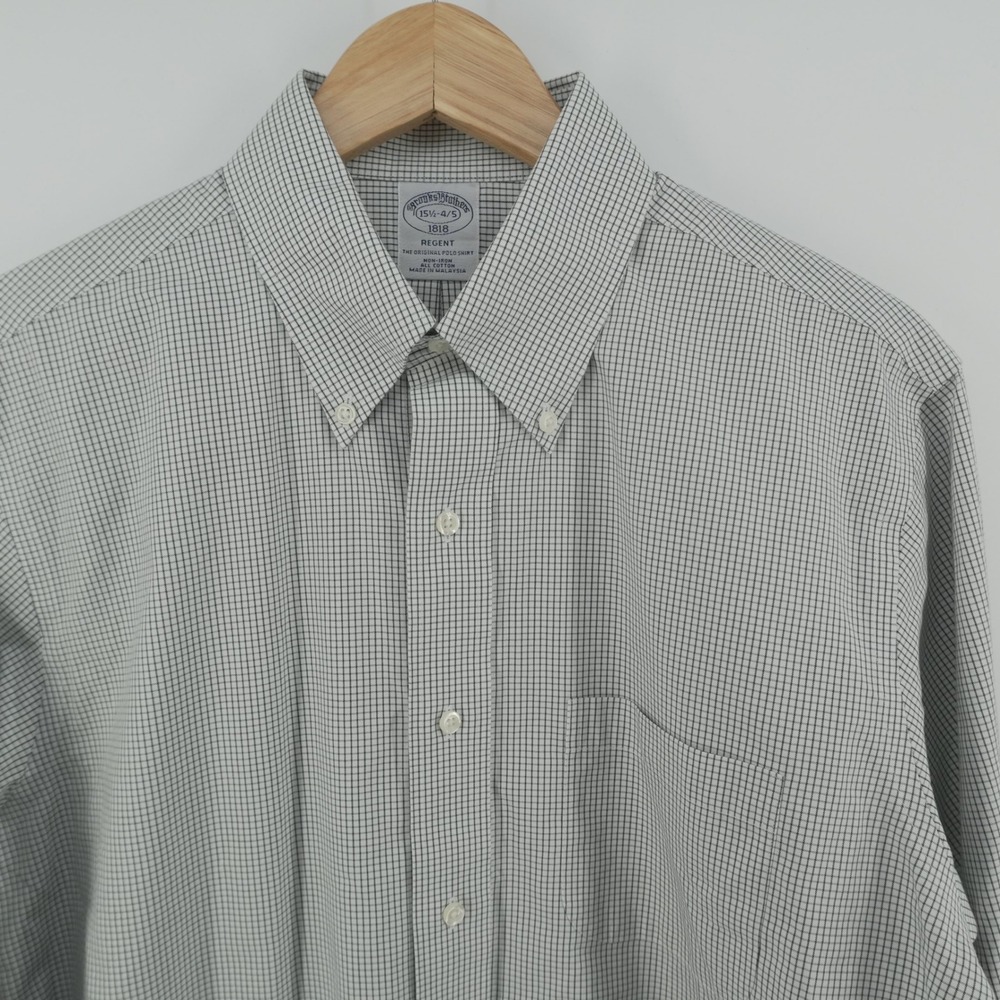 Brooks Brothers Button Down Shirt Mens 15.5 34/35 White Black Regent Non-Iron
